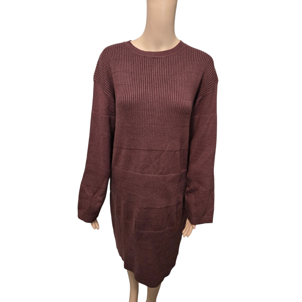 Petal and pup M/L brown long sleeve knitted sweater dress crew neck belt loops